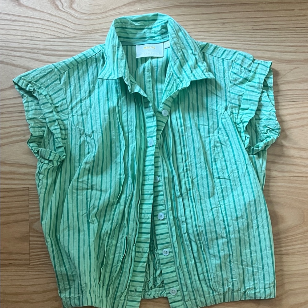 Green Striped Button-Up Shirt
